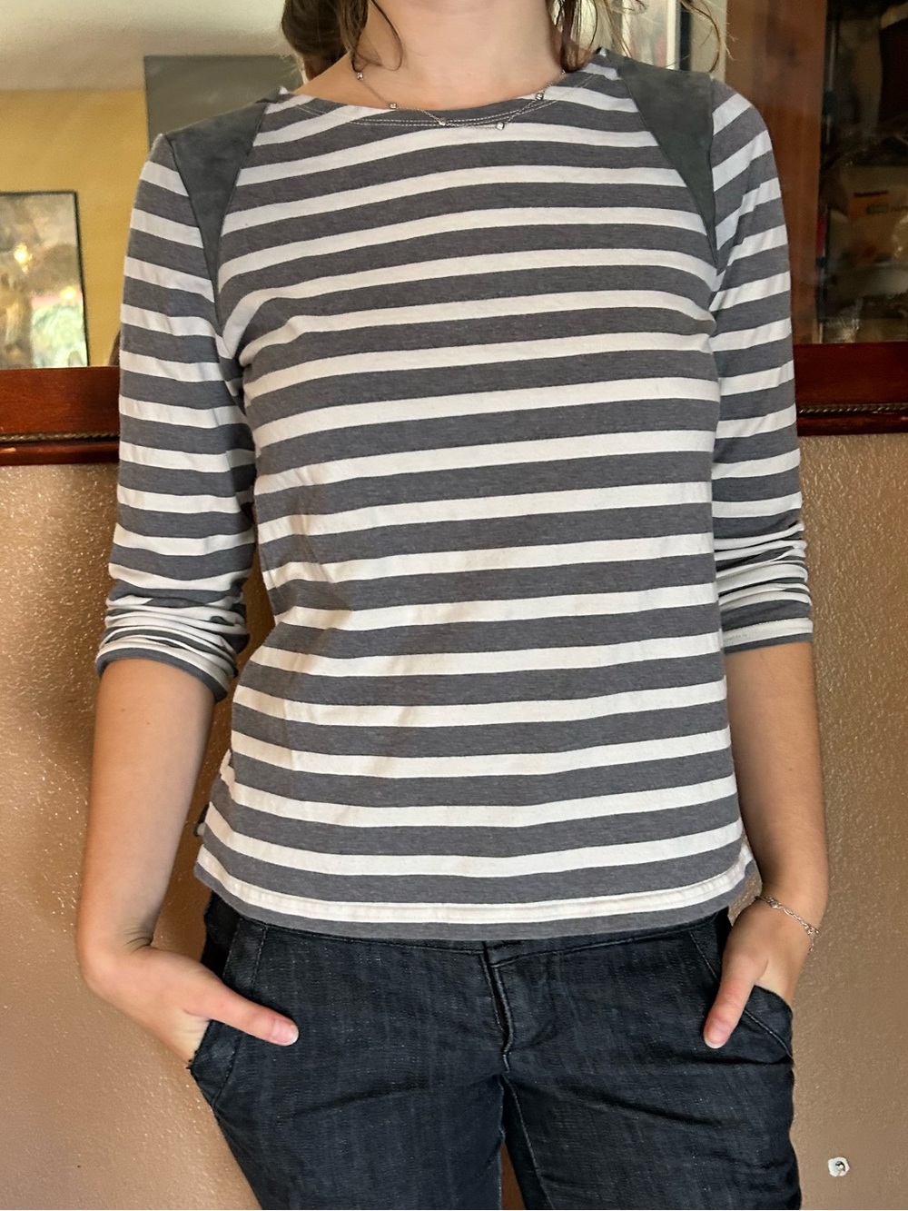 J Crew White and Navy Stripped 3/4 Sleeve